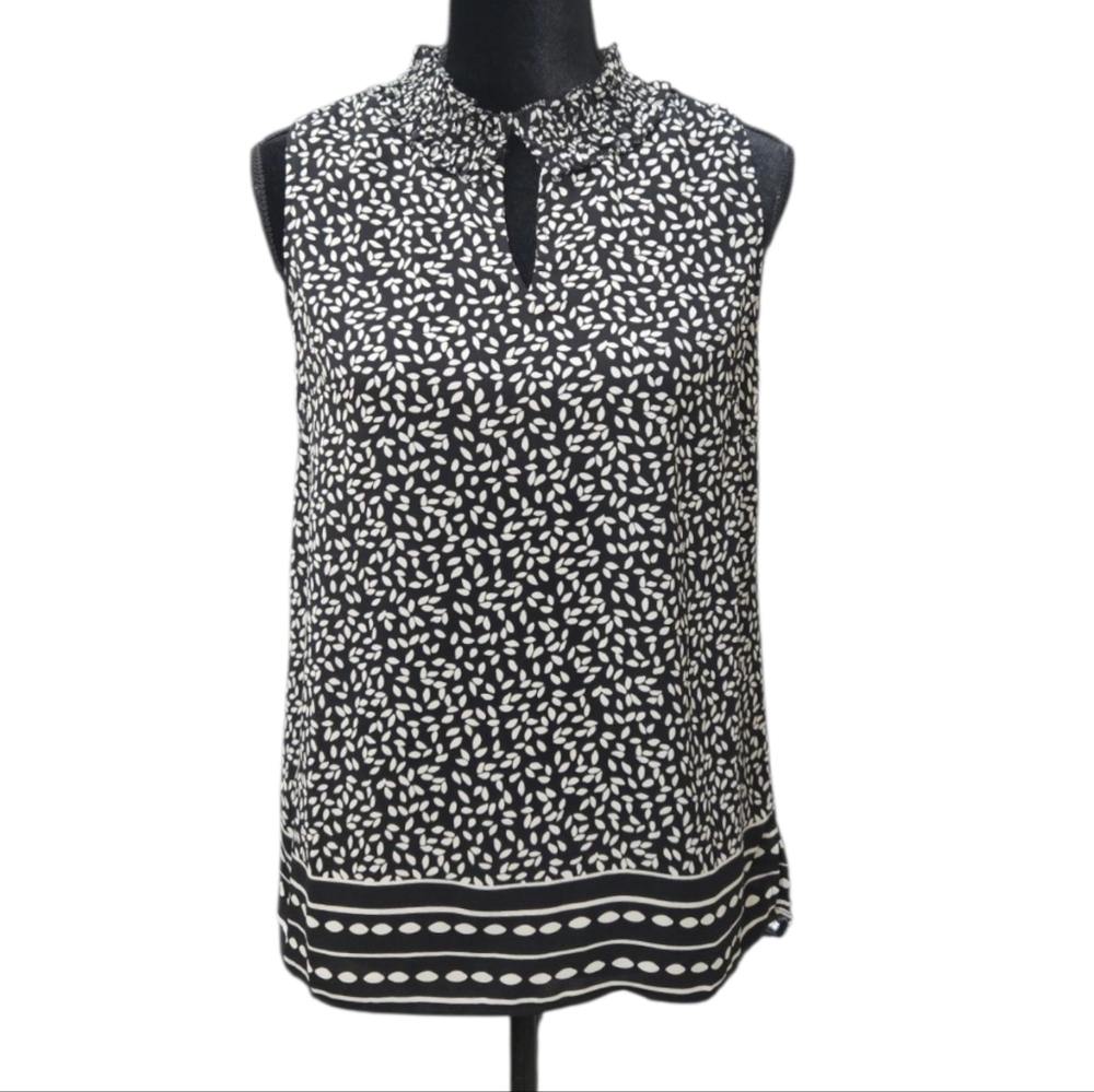 NWT Talbots Tank Top Black White Ruffle V Neck Polyester Career Blouse S